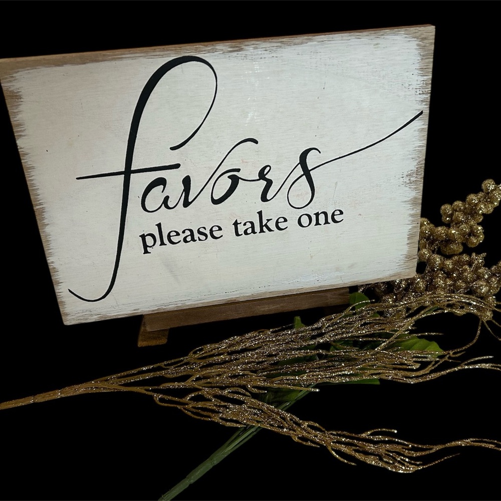 White and Black  “Party Favor” signage stand